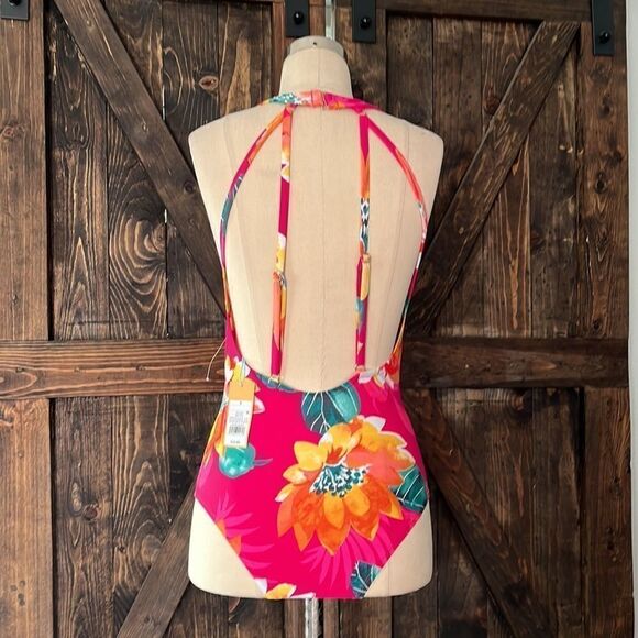 Kona Sol Women's Plus Size Strappy Back One Piece Swimsuit (Pink Floral) - Picture 7 of 15